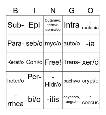 Integumentary System Bingo Card
