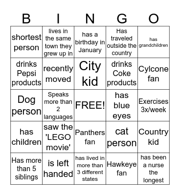 Get to know you BINGO Card