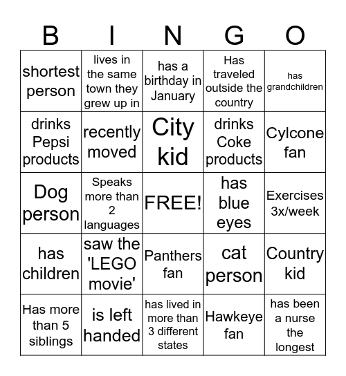 Get to know you BINGO Card