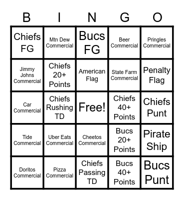 SuperBowl Bingo Card