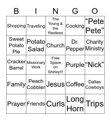 Shirley's  Bingo Card