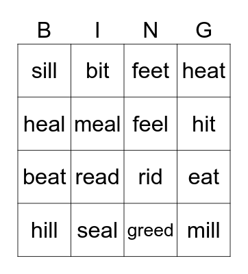 long /i:/ short /ɪ/ Bingo Card