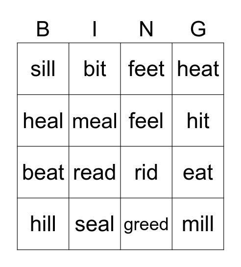 long /i:/ short /ɪ/ Bingo Card