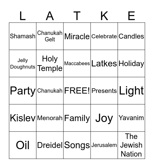 Jewish Senior Circle ~ Chanukah Bingo Card