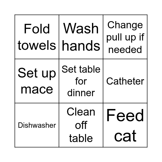 Afternoon Routine Bingo Card