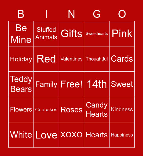 Valentine's Day Bingo Card