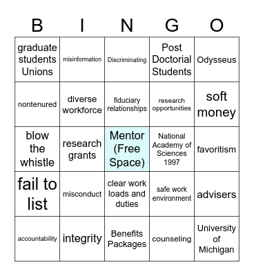 Chapter 4 - Mentors Bingo Card