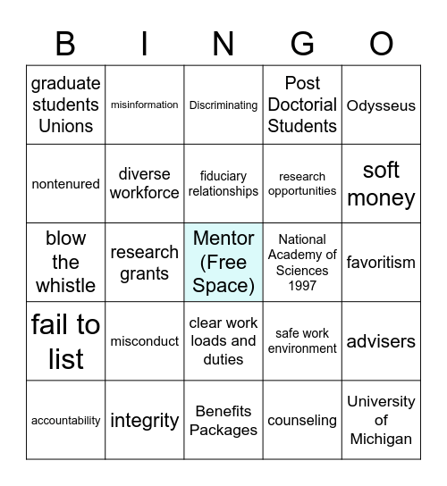 Chapter 4 - Mentors Bingo Card