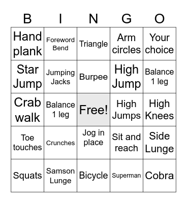 Fitness Bingo Card