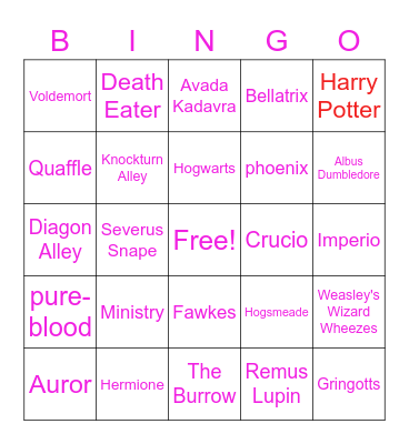 Harry Potter Bingo Card