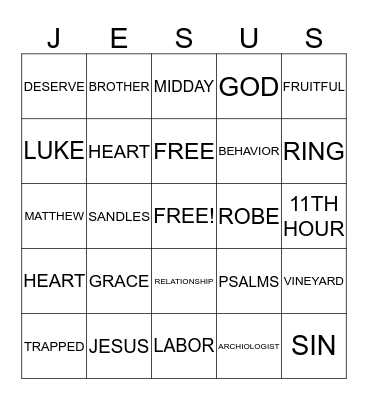 BIBLE BINGO Card