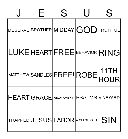 BIBLE BINGO Card