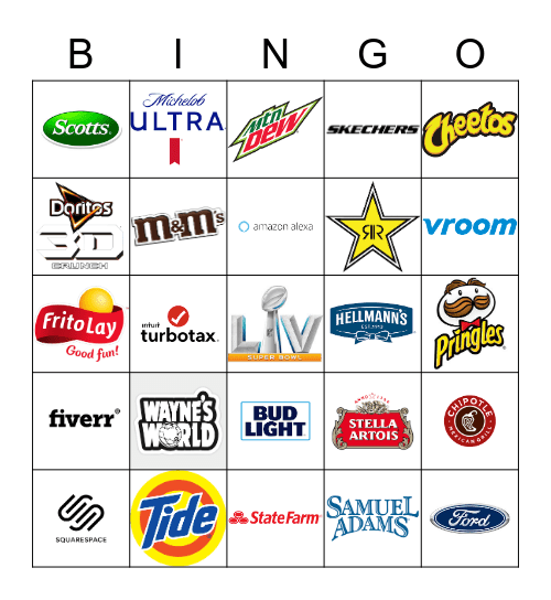 Super Bowl LV Commercial Bingo! Bingo Card