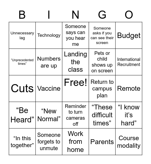 Town Hall Bingo Card