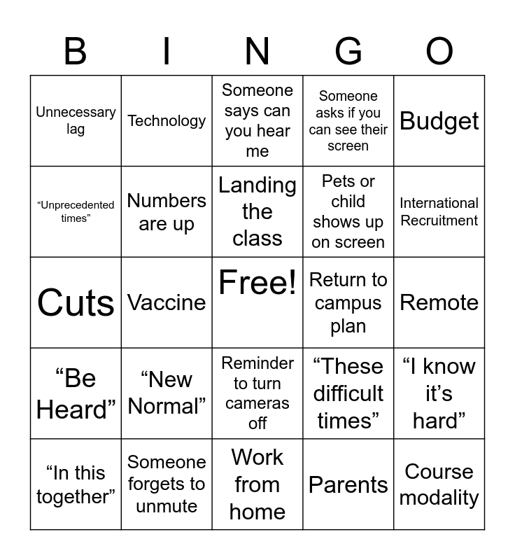 Town Hall Bingo Card