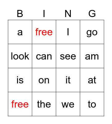 Sight words! Bingo Card