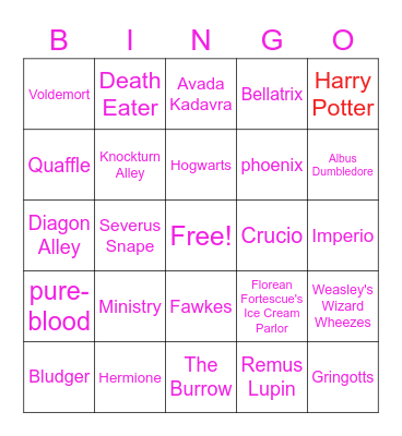 Harry Potter Bingo Card