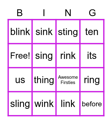 Spelling& Sight Word Bingo Card