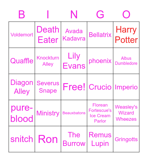 Harry Potter Bingo Card