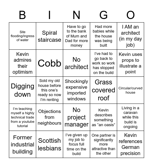 Grand Designs Bingo Card