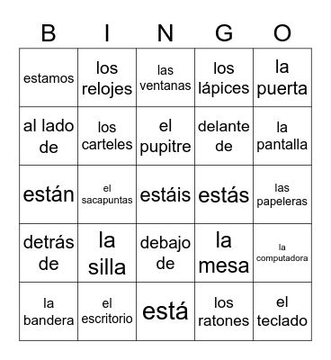 Spanish 1 - Capítulo 2B Bingo Card