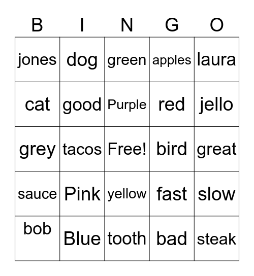 Test Bingo Card