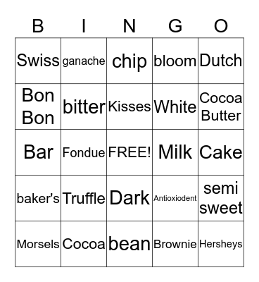 Chocolate Bingo Card