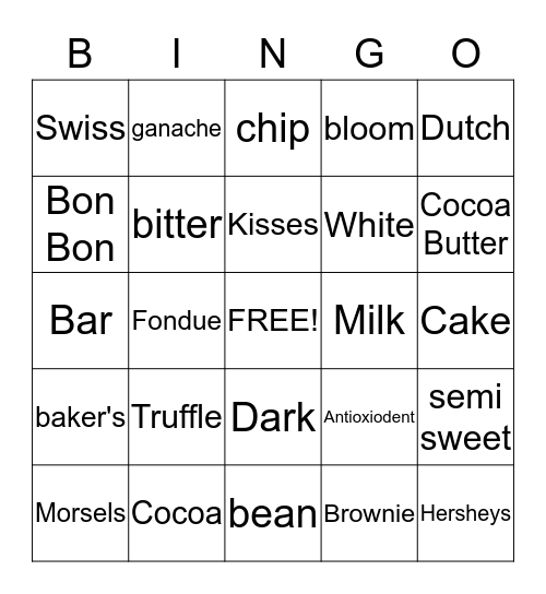 Chocolate Bingo Card
