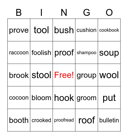 Spelling Words Bingo Card