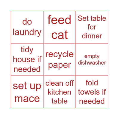 Afternoon Routine Bingo Card