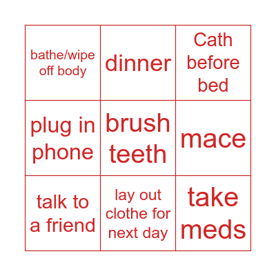 Evening Routine Bingo Card