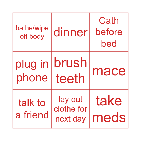 Evening Routine Bingo Card