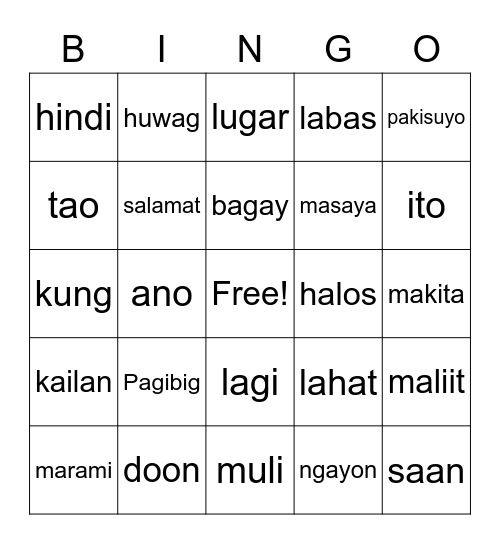 Tagalog Class 02.06.21 Bingo Card