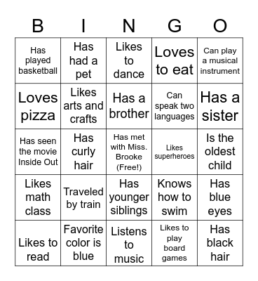 Getting to know you BINGO Card