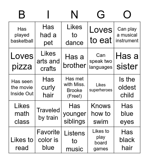 Getting to know you BINGO Card