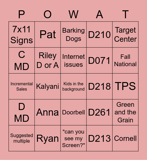 Target Bingo Card