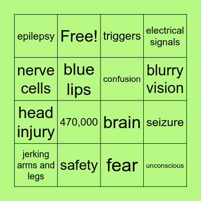 Epilepsy and Seizures Bingo Card