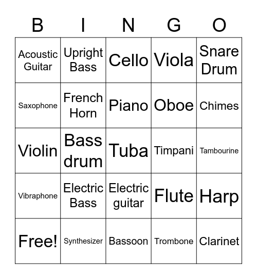 Instrument Bingo Card