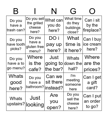Things hosts hear Bingo Card