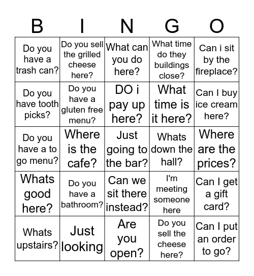 Things hosts hear Bingo Card