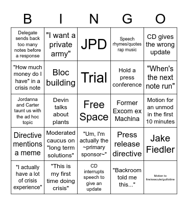 MUNUC Crisis Bingo Card
