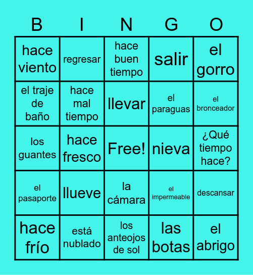 El tiempo y la ropa Bingo Card