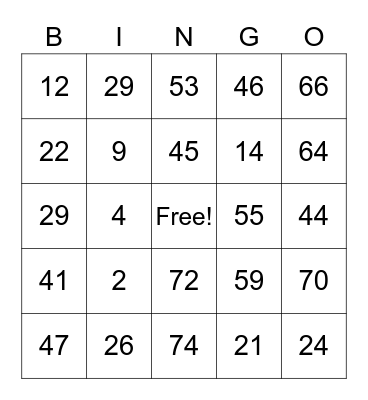 Spanish Number Bingo Card