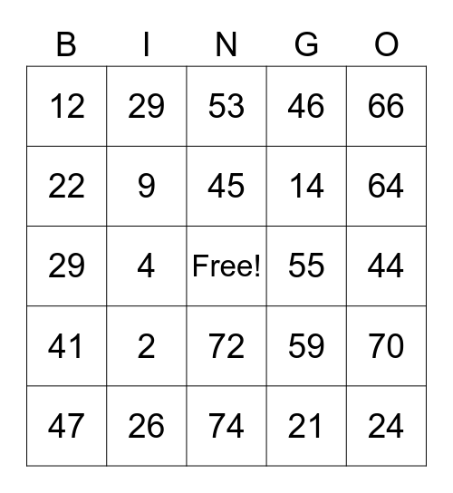 Spanish Number Bingo Card