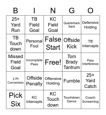 SUPER BOWL BINGO Card