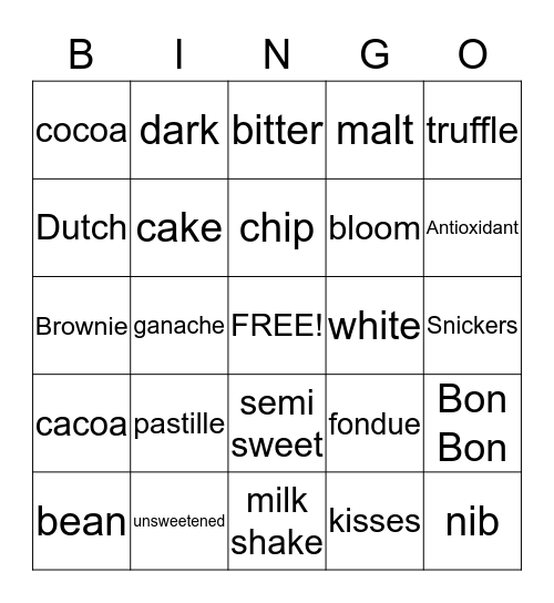 Chocolate Bingo Card