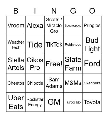 Super Bowl 2021 Bingo Card