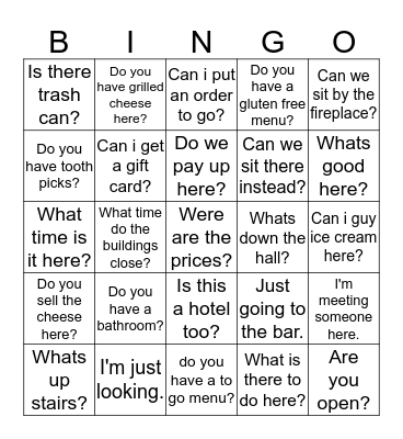 Things hosts hear Bingo Card