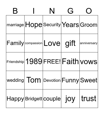 Gorospe Anniversary Bingo Card