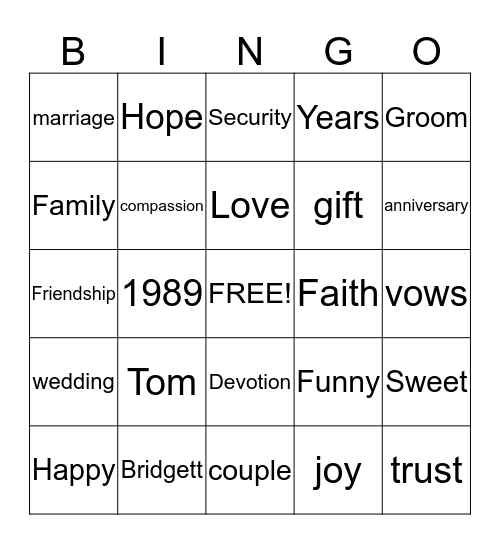 Gorospe Anniversary Bingo Card
